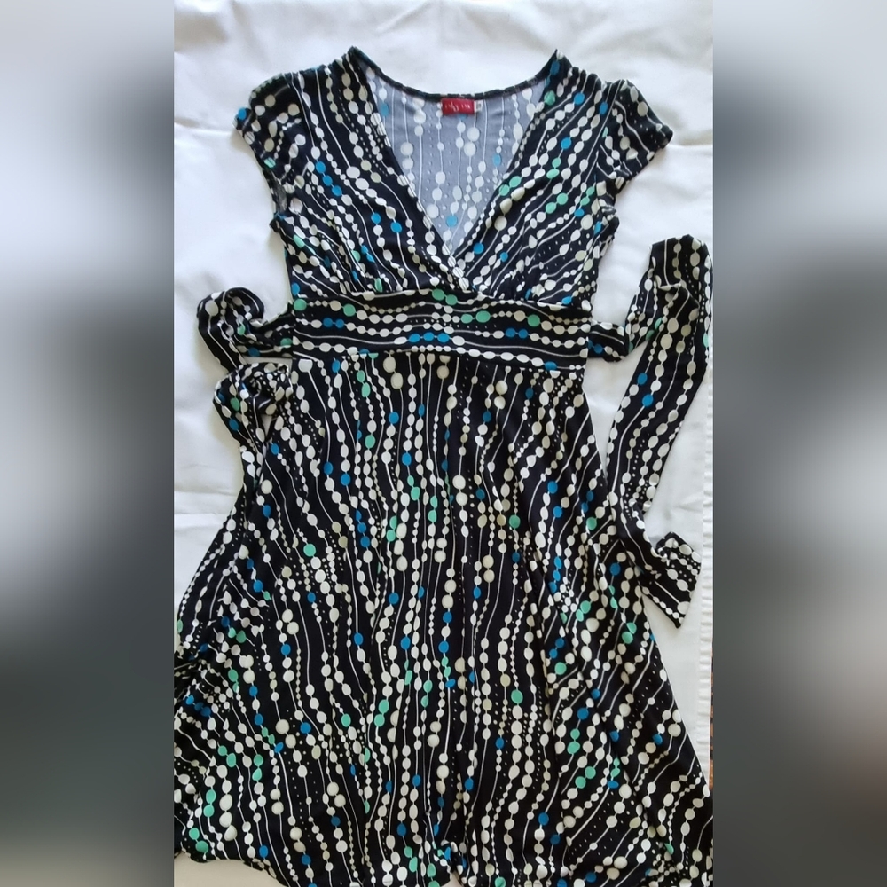 Black & Teal Dot-Print Wrap Dress - Brand: Unknown